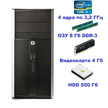 Системний блок, комп'ютер, Intel Core i3 2120, 4 потоки, RAM 8 ГБ, HDD 500 ГБ, відео 4 ГБ Б/В