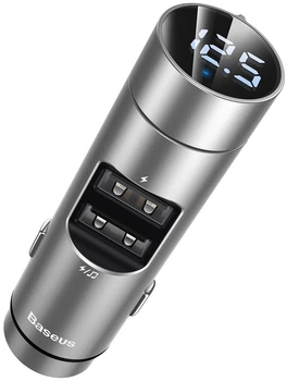 FM-трансмітер Baseus Energy Column 2в1 MP3 Car Charger Bluetooth 5.0 2USB (3.1 A) 15W Сріблястий