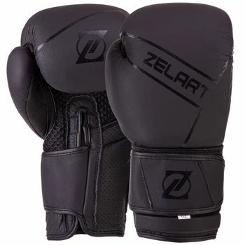 Рукавички для боксу шкіряні на липучці Zelart 3149 Black 10 унцій
