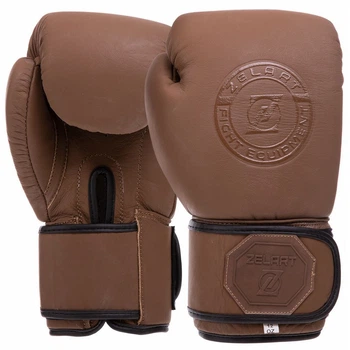 Перчатки для бокса кожаные на липучке Zelart 3074 Brown 10 унций