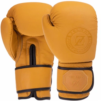 Перчатки для бокса кожаные на липучке Zelart 3074 Yellow 10 унций