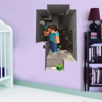 Интерьерная виниловая 3D наклейка на стену Майнкрафт - Minecraft 70-50 см в детскую ( Декор Комнаты Обои Супер Герой )