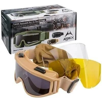 Тактичні захисні окуляри. 3 різнізмінні лінзи,Туреччина, тактична маска протиосколочна, протитуманна ATTACK