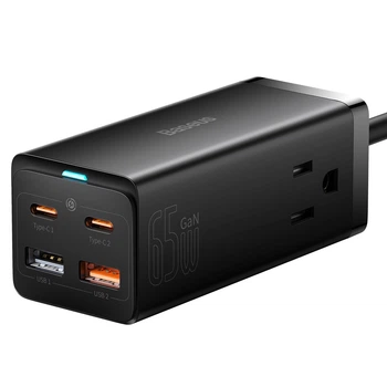 Блок питания Baseus GaN3 Pro (2xUSB, 2xType-C, 65W, быстрая зарядка, + Type-C кабель) - Черный