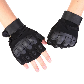 Тактические перчатки без пальцев, беспалые, Черные, размер Л (1907224203)