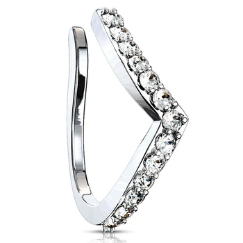 Серьга клипса (обманка) с фианитами для крыла носа Spikes NOCL28-C, фейк-пирсинг