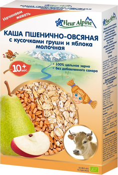 Молочна органічна каша Fleur Alpine пшенично-вівсяна зі шматочками груші і яблука 200 г (4006303002754)
