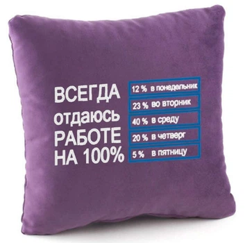 Подушка Завжди віддаюся роботі на 100% Фіолетова