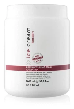 Восстанавливающая маска с кератином Inebrya Ice Cream Keratin Restructuring Mask 1000 мл для волос подвергались химическому воздействию / частой окраской.