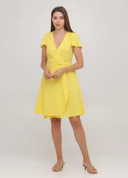 Женское классическое платье на завязку Подіум 27551-YELLOW S Желтый