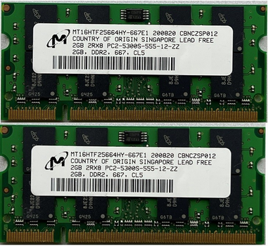 Оперативная память Micron SoDimm 4Gb (2*2Gb) DDR2 667MHz PC2-5300 CL5 (MT16HTF25664HY-667E1) Б\у