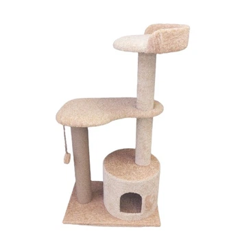 Компактная высокая когтеточка с домиком для котов котят Мария 105х60х40см бежево молочный