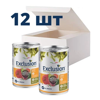 Упаковка вологого корму для собак Exclusion Adult Beef з яловичиною 400г 12шт