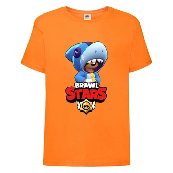 Футболка дитяча Бравл Старс Леон Акула (Brawl Stars Shark) помаранчева 104 см