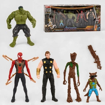 Игровой набор фигурки супергерои Marvel Марвел 5 шт Енот Ракета, Халк, Грут, Человек паук, Тор (0040-1)
