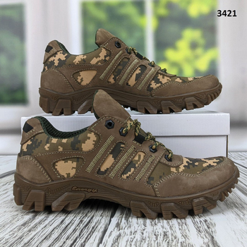 Тактичні військові кросівки коричневі шкіряні із піксельним камуфляжем р 42 (28 см) 3421
