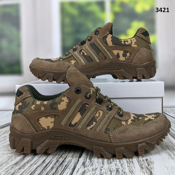 Тактичні військові кросівки коричневі шкіряні із піксельним камуфляжем р 42 (28 см) 3421