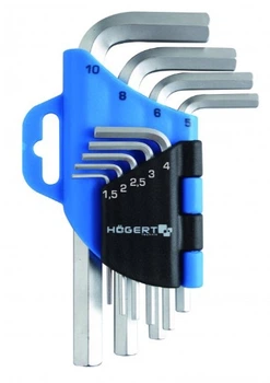 Набір коротких шестигранних Г-подібних ключів Hoegert, 1,5-10 мм, CrV, 9 шт. HT1W802