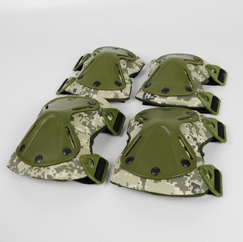 Комплект наколінники + налокітники зі швидким скиданням тактичні для армії ЗСУ, Захисні Швидкознімні Піксельний камуфляж