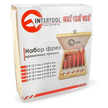 Набор фрез кромочных прямых, 5 шт. INTERTOOL HT-0076 (25.4; 38.1; 50.8; 63.5; 76.2 мм)