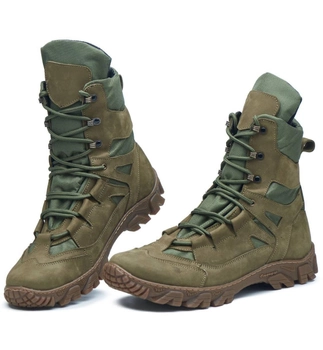 Берцы демисезонные ботинки тактические мужские, черевики тактичні чоловічі берці, натуральна шкіра та кордура, размер 43, Bounce ar. TB-F-1243, цвет хаки