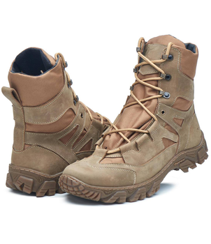 Берці демісезонні черевики тактичні чоловічі, туфлі тактичні чоловічі берці, натуральна шкіра та кордура, розмір 46, Bounce ar. TB-K-1246, колір койот