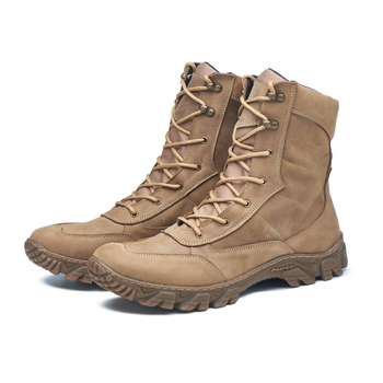 Берці демісезонні черевики тактичні чоловічі, туфлі тактичні чоловічі берці, натуральна шкіра та кордура, розмір 45, Bounce ar. OH-R-1245, колір койот