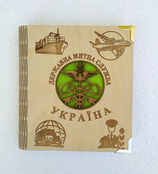 Деревянный блокнот ДМС (на цельной обложке с ручкой), ежедневник, державна митна служба