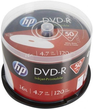 Диск DVD-R 4,7GB HP 16x IJ PRINT Cake 50pcs (69317/DME00025WIP-3)