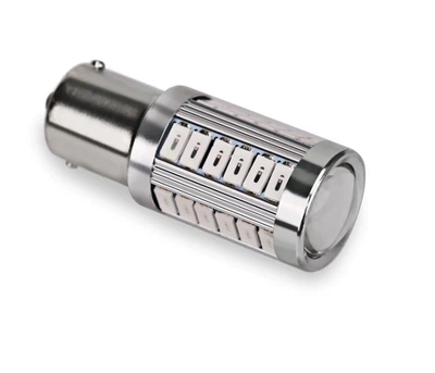 Светодиодная лампа с цоколем 1156 BA15s P21W 33SMD 5630 12V Синяя с драйвером и линзой Autoexpect (11276)