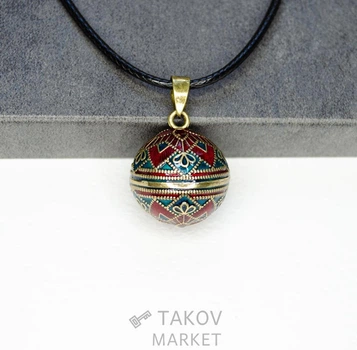 Кулон женский музыкальная подвеска колокольчик украшение для женщины в стиле винтаж "Винтаж" медь с эмалью Harmony Ball шар 20 мм + вощеный шнур 60 см в коробке