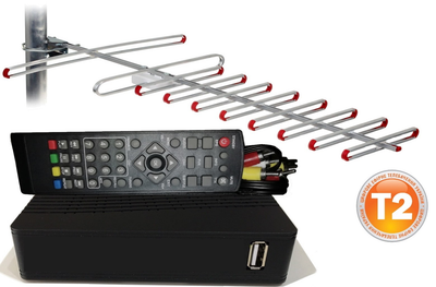 Комплект Т2 (ТВ-тюнер DVB-T2 + антенна внешняя Super 8 (прийом сигнала до 50 км от ретранслятора)) Тд