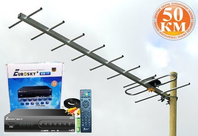 Комплект Т2 Телебачення (ТВ-тюнер Eurosky ES-17 + антена зовнішня Техноком HD-09A (прийом сигналу до 50 км від ретранслятора))