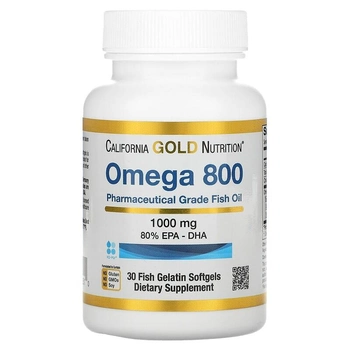Омега 800, риб'ячий жир фармацевтичного ступеня чистоти, 80% ЕПК/ДГК, 1000 мг, California Gold Nutrition, 30 капсул