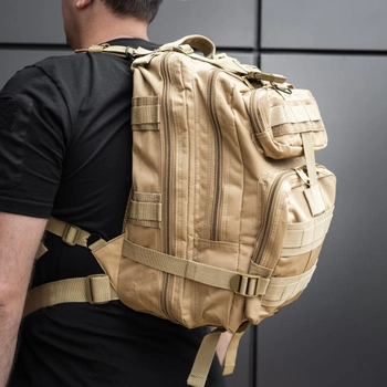 Тактичний Військовий рюкзак на 30 л Койот з системою MOLLE DOMINATOR Армійський Штурмовий + Тактичні рукавички