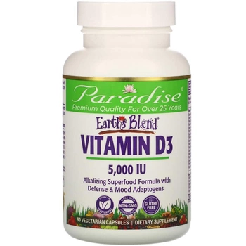 Витамин D3, 5000 МЕ, Earths Blend, Paradise Herbs, 90 вегетарианских капсул