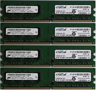 Игровая оперативная память Crucial Dimm 8Gb (4*2Gb) DDR2 1066MHz PC2-8500 CL7 CT25664AA1067 Б\у
