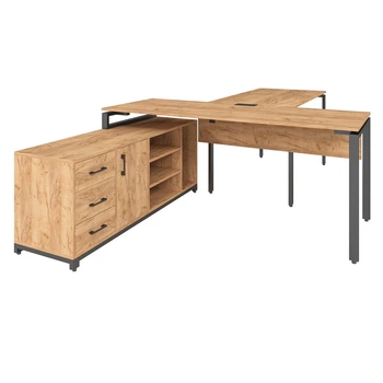 Офисный письменный стол руководителя Loft Details FMB200b с брифингом дуб крафт золотой с царгой