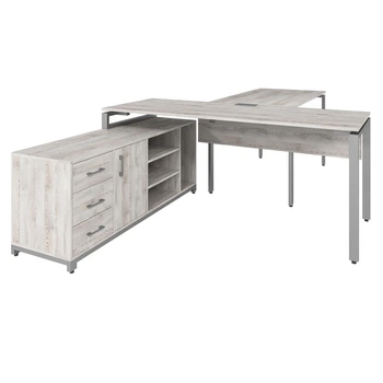 Офисный письменный стол руководителя Loft Details FMB200 с брифингом сосна лофт белая с царгой 36