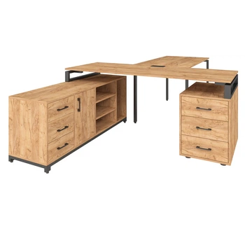 Офисный письменный стол руководителя Loft Details FLB200b с брифингом дуб крафт золотой