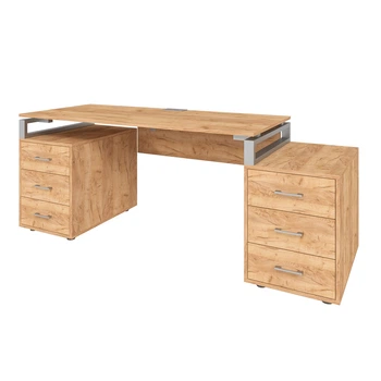 Офисный письменный стол руководителя Loft Details LL180 дуб крафт золотой с царгой