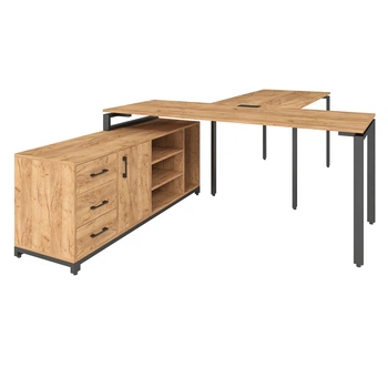 Офисный письменный стол руководителя Loft Details FMB200b с брифингом дуб крафт золотой 36