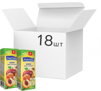 Упаковка соку Nutrino яблуко та персик 18 шт. х 200 мл (8606019657673)