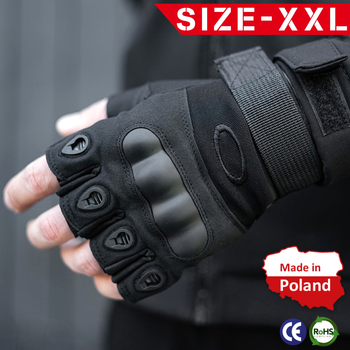 Тактичні Військові Рукавички Без Пальців Для Військових з накладками Чорні Tactical Gloves PRO Black XXL Безпалі Армійські Штурмові
