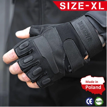 Тактичні Військові Рукавички Без Пальців Для Військових Чорні Tactical Gloves PRO Black XL Безпалі Армійські Штурмові