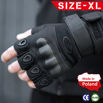 Тактичні Військові Рукавички Без Пальців Для Військових з накладками Чорні Tactical Gloves PRO Black XL Безпалі Армійські Штурмові