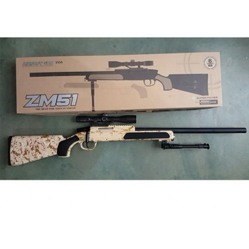Страйкбольная Снайперская пневматическая винтовка CYMA ZM51С с пульками и прицелом Камуфляж