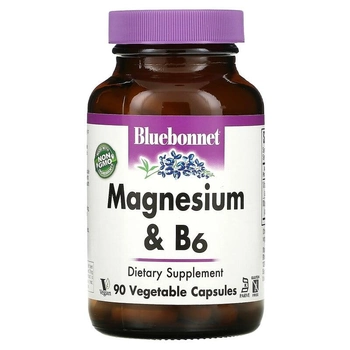 Магній та вітамін B6, Bluebonnet Nutrition, 90 вегетаріанських капсул