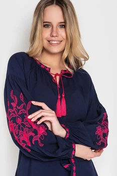Вышиванка Narodnyy Butik Женская вышиванка штапель вышивка пояс темно-синяя фуксия вышивка 1047.1 52