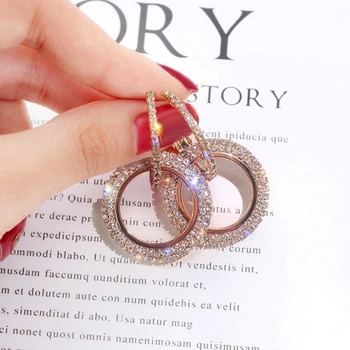 Серьги вечерние "Round Crystal" , золото